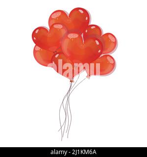 A bunch of red heart-shaped balloons isolated on white background. Valentines day vector illustration. Stock Vector