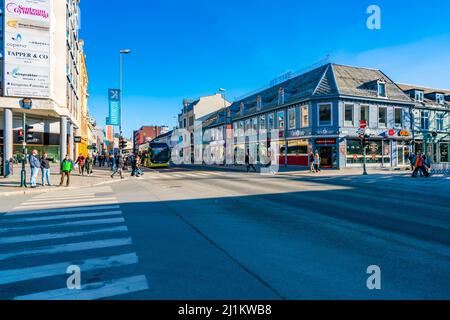 TRONDHEIM, NORWAY - MARCH 11 2022: Street view of Trondheim. Stock Photo