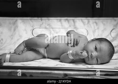 Newborn Baby only Hours Old in the Hospital Stock Photo