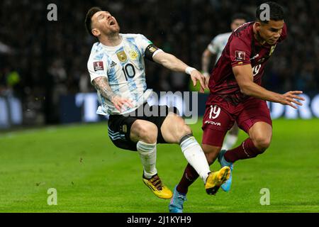 BUENOS AIRES, ARGENTINA - MARCH 25: Lionel Messi of Argentina during the Fifa World Cup Qualifiers - Conmebol match between Argentina and Venezuela at La Bombonera Stadium on March 25, 2022 in Buenos Aires, Argentina. (Photo by Florencia Tan Jun/Pximages) Stock Photo