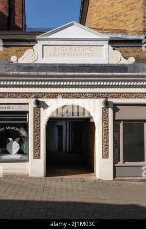 Basingstoke Lesser Market (built in 1885) was originally built for retailing vegetables, with a passageway between Wote Street and Church Street. UK Stock Photo