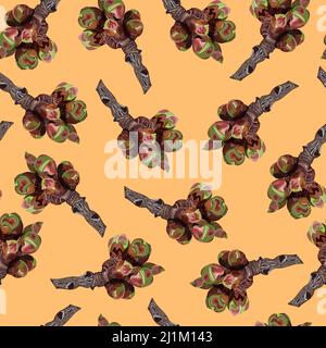 Seamless pattern with spring cherry branch on orange background Stock Vector
