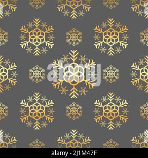 Christmas dark seamless pattern with gold vintage snowflakes and stars and balls vector EPS 10 Stock Vector