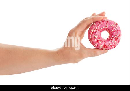 donut in hand path isolated on white Stock Photo