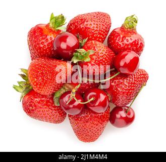 strawberry cherry path isolated on white Stock Photo
