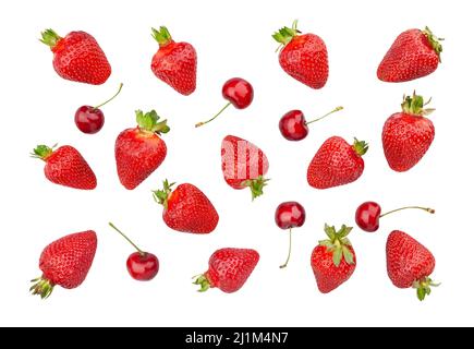 strawberry cherry path isolated on white Stock Photo
