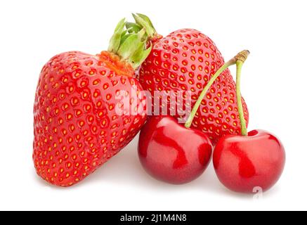 strawberry cherry path isolated on white Stock Photo