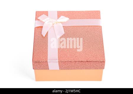 Peach-colored gift box on a white background Stock Photo