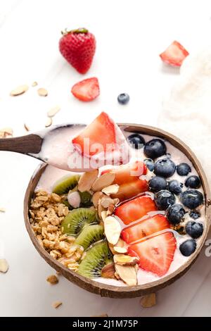 Breakfast Smoothie Bowl Stock Photo