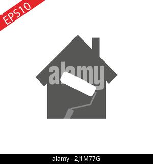 House painting using paint roller icon thin line for web and mobile, modern minimalistic flat design. Vector dark grey icon on light grey background. Stock Vector