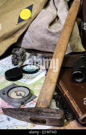 Tools Of A Field Geologist: Rock Hammer And Pocket Transit Stock Photo ...