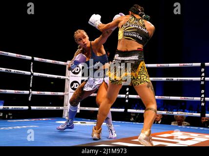 Ebanie Bridges (left) in action against Maria Cecilia Roman during