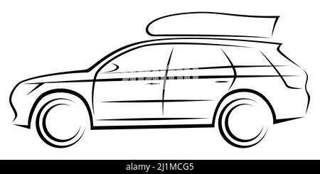 Vector illustration of a SUV or station wagon car with a roof box for more space for travelling and adventures Stock Photo