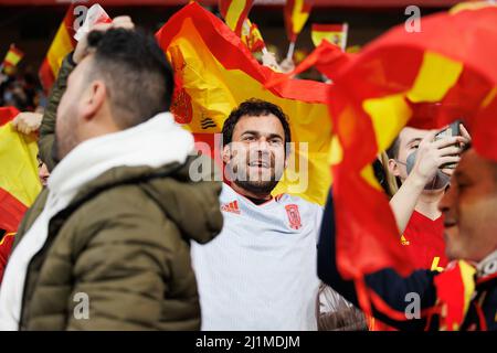 Barcelona, Spain. 26th Mar, 2022. Spain supporters during the International Friendly match between Spain and Albania at RCDE Stadium in Barcelona, Spain. Credit: Christian Bertrand/Alamy Live News Stock Photo