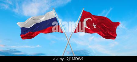 Two wavy flags. Illustration of flag of Russia