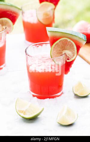 Watermelon Margaritas Served Outdoors on a Summer Patio Stock Photo