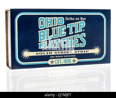 Winneconne, WI -20 March 2021: A package of Ohio blue tip matches on an isolated background Stock Photo