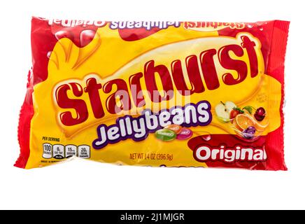 Winneconne, WI -20 March 2021: A package of Starburst jelly beans on an isolated background Stock Photo