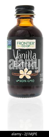 Winneconne, WI -24 March 2021: A bottle of Frontier co op pure vanilla extract on an isolated background Stock Photo