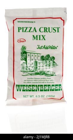 Winneconne, WI -24 March 2021: A package of Weisenberger pizza crust mix on an isolated background Stock Photo