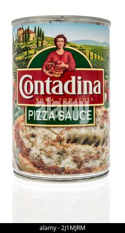 Winneconne, WI -24 March 2021: A can of Contadina pizza sauce on an isolated background Stock Photo