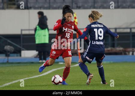 Nov 26, 2019-Yongin, South Korea-Lia Privitelli of Melbourne Victory and Jang Selgi of Incheon Hyundai Steel Red Angels action during during an Women's Club Championship 2019-FIFA/AFC Pilot Tournamant Melbourne Victory V Incheon Hyundai Steel Red Angels at Yongin Citizens Sports Park in Yongin, South Korea.Match Won Incheon Hyundai Steel Red Angels, Score by 4-0. Stock Photo