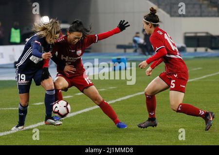 Nov 26, 2019-Yongin, South Korea-Lia Privitelli of Melbourne Victory and Jang Selgi of Incheon Hyundai Steel Red Angels action during during an Women's Club Championship 2019-FIFA/AFC Pilot Tournamant Melbourne Victory V Incheon Hyundai Steel Red Angels at Yongin Citizens Sports Park in Yongin, South Korea.Match Won Incheon Hyundai Steel Red Angels, Score by 4-0. Stock Photo