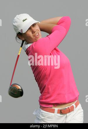 Oct 30, 2009-Incheon, South Korea-Karine Icher of France hits a teeshot in the 6th hole during round one of Hana Bank Kolon Championship at Sky 72 Golf Club on October 30, 2009 in Incheon, South Korea. Stock Photo