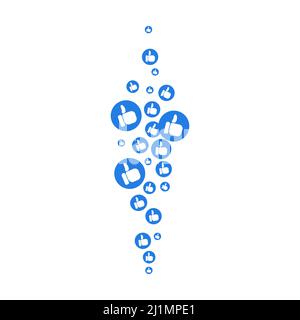 Likes and thumbs flying up for stories and live streams. Thumbs icons for social media ui. Vector illlustration isolated in white background Stock Vector