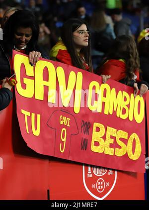 Sabadell, Barcelona, Spain. 26th Mar, 2022. Barcelona Spain 26.03.2022 Supporters Spain during the Friendly match between Spain and Albania at RCDE Stadium on 26 March 2022 in Barcelona. (Credit Image: © Xavi Urgeles/ZUMA Press Wire) Stock Photo