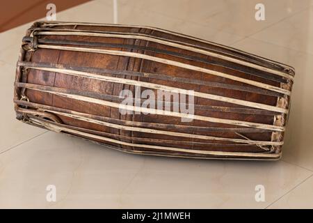 Picture of Mridangam which is an Indian percussion instrument which is made from jackfruit wood and goat skin Stock Photo