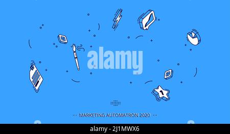 Isometric mobile icons for business, marketing, social media. Vector flat signs of chart, data page, brush and star. Symbols collection for website, a Stock Vector