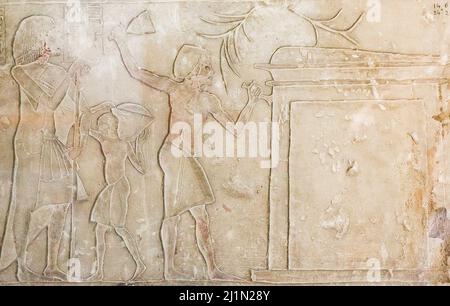 Cairo, Egyptian Museum, from Guiza, tomb of Ptahmay, man making naos. Stock Photo