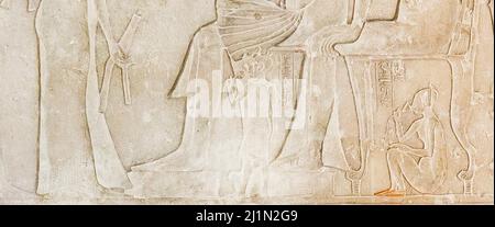 Cairo, Egyptian Museum, from Guiza, tomb of Ptahmay, young girl smelling a lotus. Stock Photo
