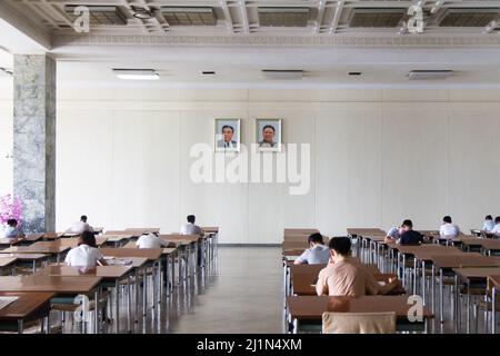 Pyongyang, North Korea - July 29, 2015: Interior of The Grand People's Study House in Pyongyang. It is the central library established at 1982. Stock Photo