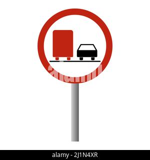 No overtaking warning road, prohibition transportation icon, car forbidden information vector illustration . Stock Vector