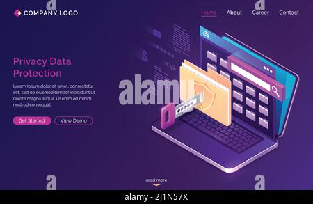 Privacy data protection banner. GDPR concept. Vector landing page of digital security of personal data, safety confidential information with isometric Stock Vector
