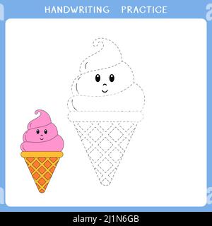 Cute strawberry ice cream for coloring book Stock Photo