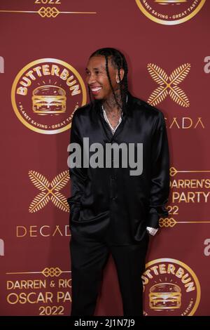 Tyga arrives at Darren Dzienciol and Richie Akiva’s Oscar Party held at a Bel Air residence in Los Angeles, CA on Saturday, ?March 26, 2022. (Photo By Conor Duffy/Sipa USA) Stock Photo