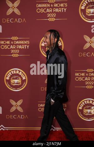 Tyga arrives at Darren Dzienciol and Richie Akiva’s Oscar Party held at a Bel Air residence in Los Angeles, CA on Saturday, ?March 26, 2022. (Photo By Conor Duffy/Sipa USA) Stock Photo