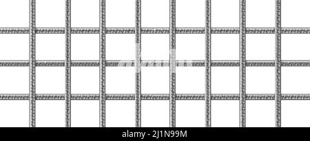 Steel grid from reinforced rebars, welded metal wire mesh. Vector realistic lattice of iron rods for building construction, cage or prison cell. Grate Stock Vector