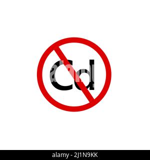 Cadmium free icon vector. Cd chemical symbol in red crossed circle Stock Vector