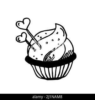 Muffin cake one single line drawing for logo. Sweet cupcake with cherry, delicious pastry online shop icon restaurant badge concept. Modern hand draw Stock Vector