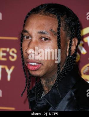 BEL AIR, LOS ANGELES, CALIFORNIA, USA - MARCH 26: Rapper Tyga (Micheal Ray Stevenson) arrives at the Darren Dzienciol and Richie Akiva Oscar Party 2022 held at a Private Residence on March 26, 2022 in Bel Air, Los Angeles, California, United States. (Photo by Xavier Collin/Image Press Agency/Sipa USA) Stock Photo
