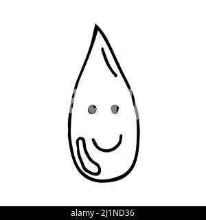 Cute cartoon smiling water drop character reminding of saving water. For kids and environment lessions in school. Hand drawn cartoon sketch vector ill Stock Vector