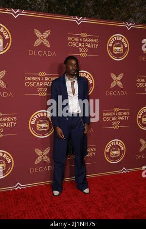 Isaiah Trusty arrives at Darren Dzienciol and Richie Akiva’s Oscar Party held at a Bel Air residence in Los Angeles, CA on Saturday, ?March 26, 2022. (Photo By Conor Duffy/Sipa USA) Stock Photo