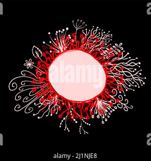 Floral round frame. Vector floral decoration made from swirl shapes. Greeting, invitation card. Simple decorative Red and white illustration for print Stock Vector
