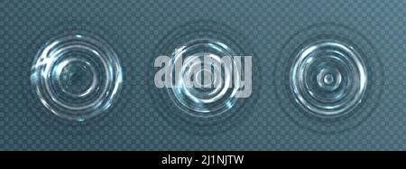 Water ripple with circle waves isolated on transparent background. Vector realistic concentric rings on liquid surface from falling drop. Ripple effec Stock Vector