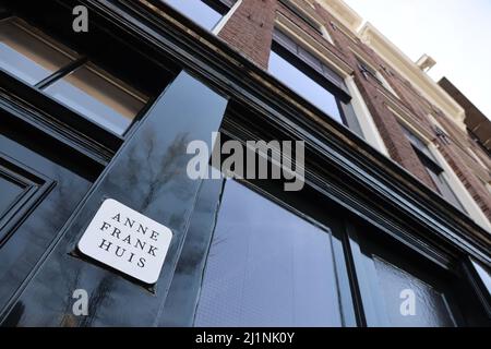 Front facade of Anne Frank House in Amsterdam, Netherlands