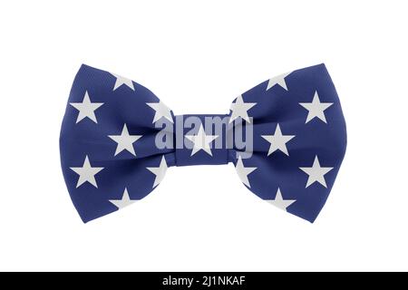 American blue bow tie with stars isolated on white background with clipping path Stock Photo